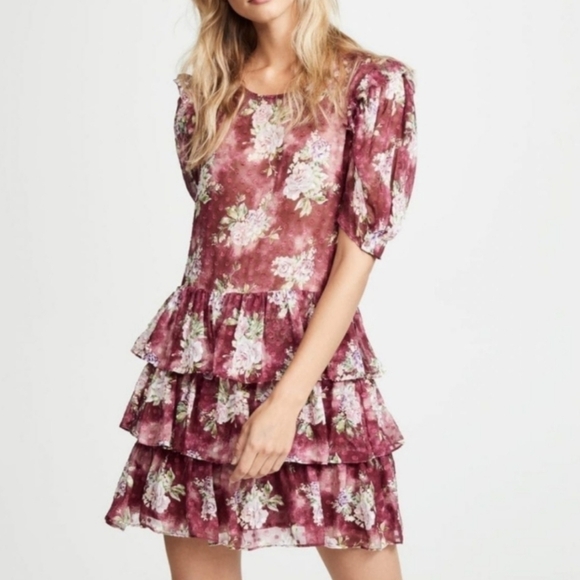 LoveShackFancy Cata Floral Ruffled Silk Mini Dress - Picture 1 of 11